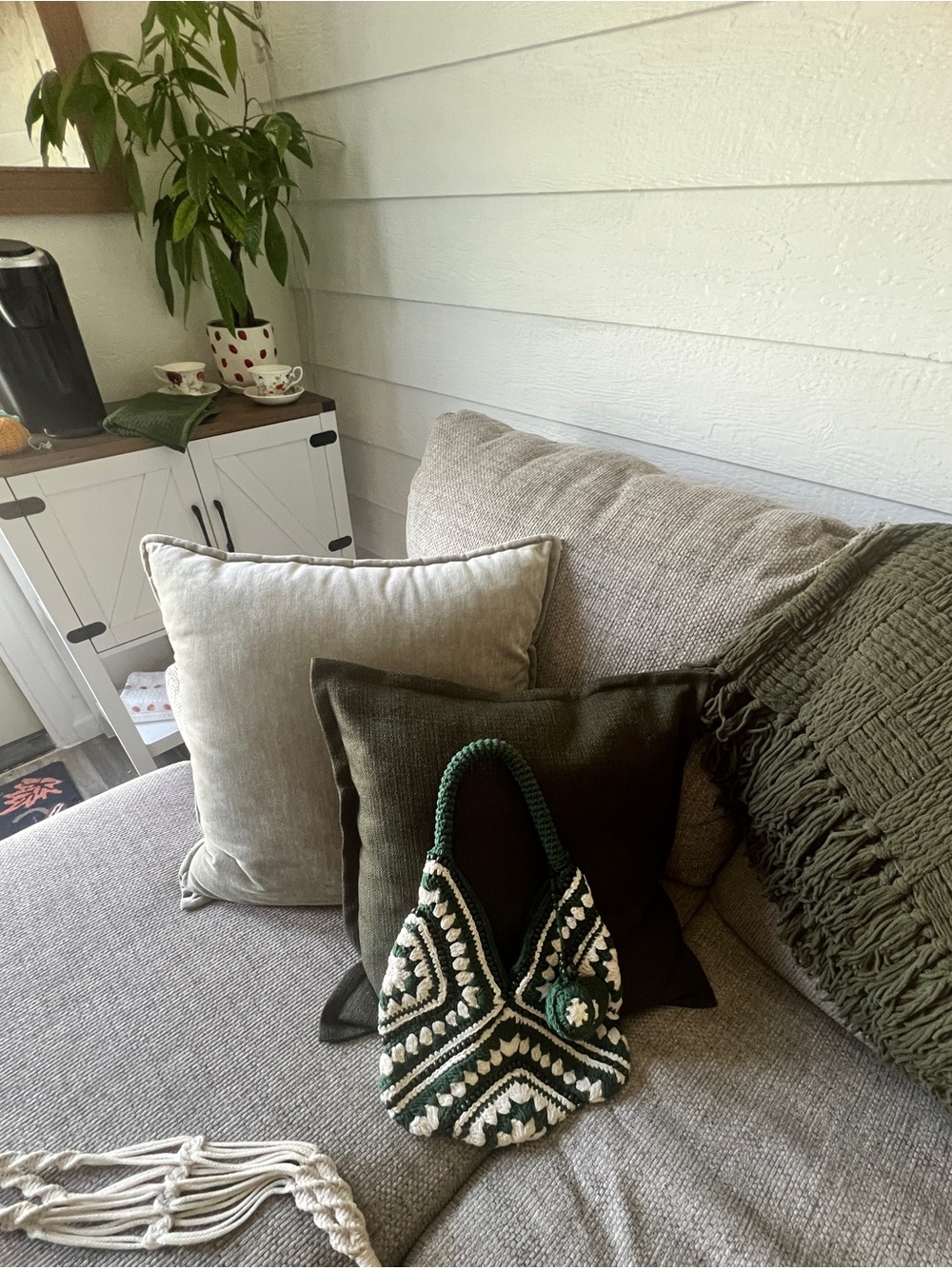 Zara Green and White Crochet Tote Bag